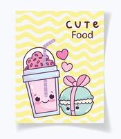 cute food smoothie and macaroon sweet dessert pastry cartoon vector