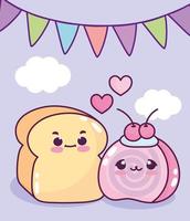 cute food breakfast bread and fruit sweet dessert pastry cartoon vector