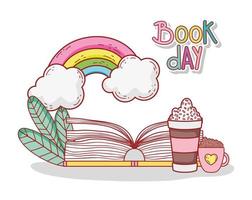 open book with smoothie chocolate cup rainbow vector