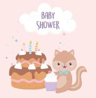 baby shower squirrel cake and cupcake card decoration vector