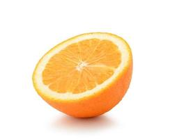 Half orange fruit on white background, fresh and juicy photo