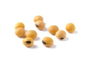 Closeup of soy beans on white background photo