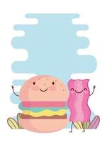 burger and bacon menu character cartoon food cute vector