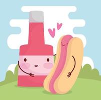 hot dog and sauce bottle lovely menu character cartoon food cute vector