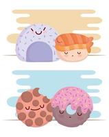 sushi rice roll donut and cookie menu character cartoon food cute vector