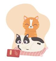 cats make me happy, cute cats in cushion with food box cartoon vector