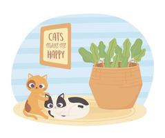 cats make me happy, frame with lettering and cats playing vector