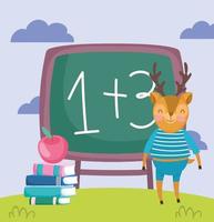 back to school, cute deer chalkboard apple on books vector