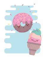 donut and ice cream menu character cartoon food cute vector