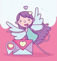 feliz dia de san valentin cupido con flecha carta amor vector