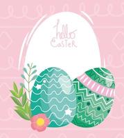 feliz pascua huevos delicados decoración flores adorno vector