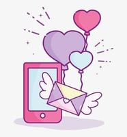 happy valentines day, smartphone mail message balloons shaped heart vector