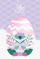 happy easter pink egg decoration and flowers foliage vector