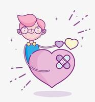 happy valentines day, young man sad love hearts cartoon vector