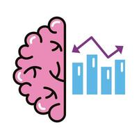 brain human with statistics bars line and fill style icon vector