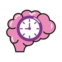 brain human with time clock line and fill style icon vector