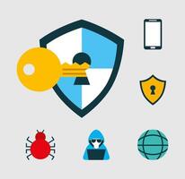 bundle of cyber security set icons vector