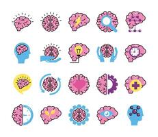 bundle of brains organs set icons vector