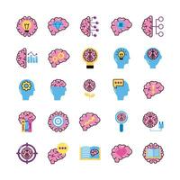 bundle of brains organs set icons vector