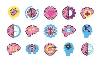 bundle of brains organs set icons vector