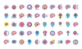 bundle of brains organs set icons vector