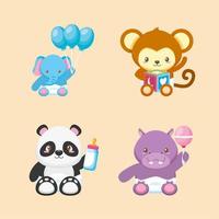 bundle of cute animals and baby toys vector