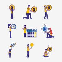 bundle of fintech and people set icons vector