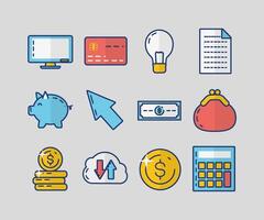 bundle of fintech set icons vector