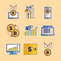 bundle of fintech set icons vector