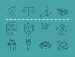 bundle of twelve human rights line style set icons vector