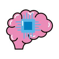 brain human with processor chip line and fill style icon vector