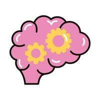 brain human with gears line and fill style icon vector