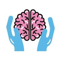 hands lifting brain human line and fill style icon vector