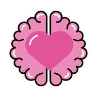 cerebro humano con línea de corazón e icono de estilo de relleno vector