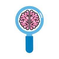 brain human with magnifying glass line and fill style icon vector