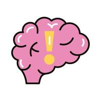 brain human with alert symbol line and fill style icon vector