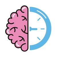 brain human with time clock line and fill style icon vector