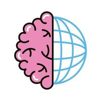 brain human with sphere planet line and fill style icon vector