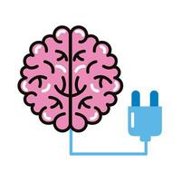 brain human with wire connector line and fill style icon vector