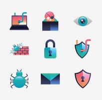 bundle of cyber security set icons vector