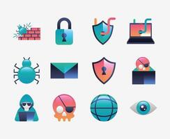 paquete de iconos de conjunto de seguridad cibernética vector