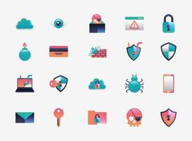 bundle of cyber security set icons vector