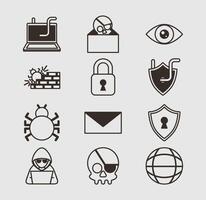 paquete de iconos de conjunto de seguridad cibernética vector