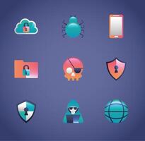 bundle of cyber security set icons vector