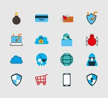 paquete de iconos de conjunto de seguridad cibernética vector