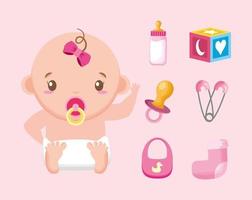 paquete de lindos accesorios para niñas y bebés vector