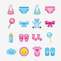 paquete de lindos accesorios para bebés vector