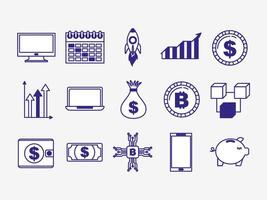 bundle of fintech set icons vector
