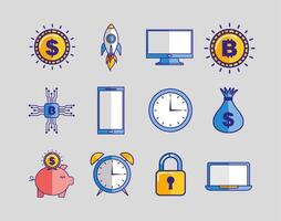 bundle of fintech set icons vector