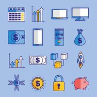 bundle of fintech set icons vector